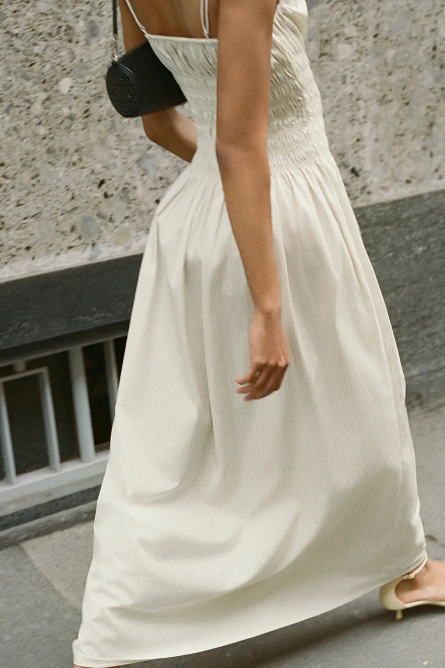 Aya String Maxi Dress Cream Pinstripe
