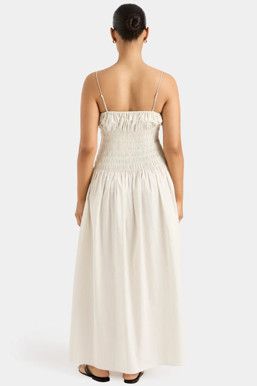 Aya String Maxi Dress Cream Pinstripe
