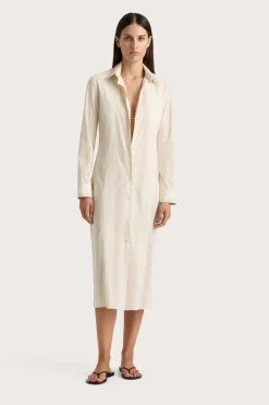 En Vau Shirt Dress Foam Taupe Stripe