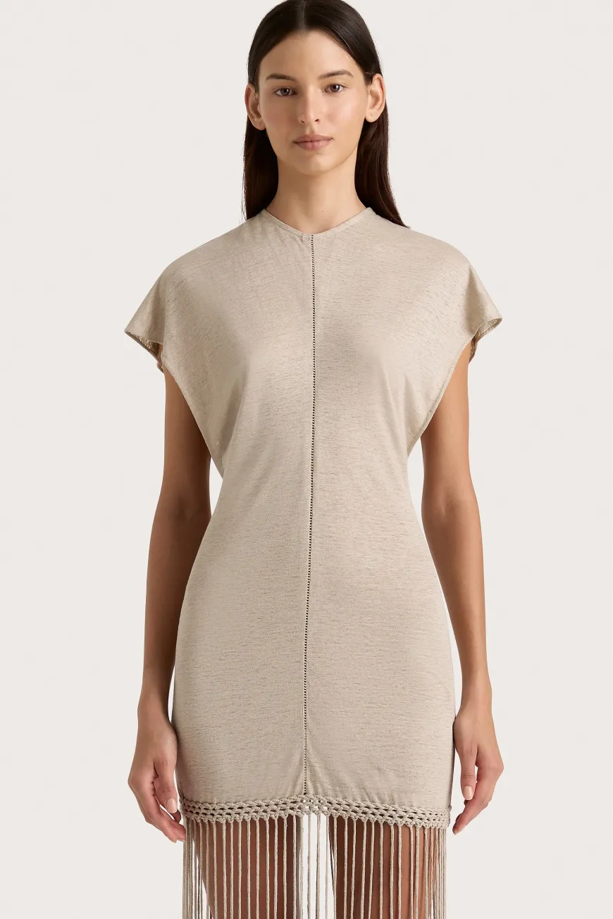 Ines Fringe Dress Oatmeal
