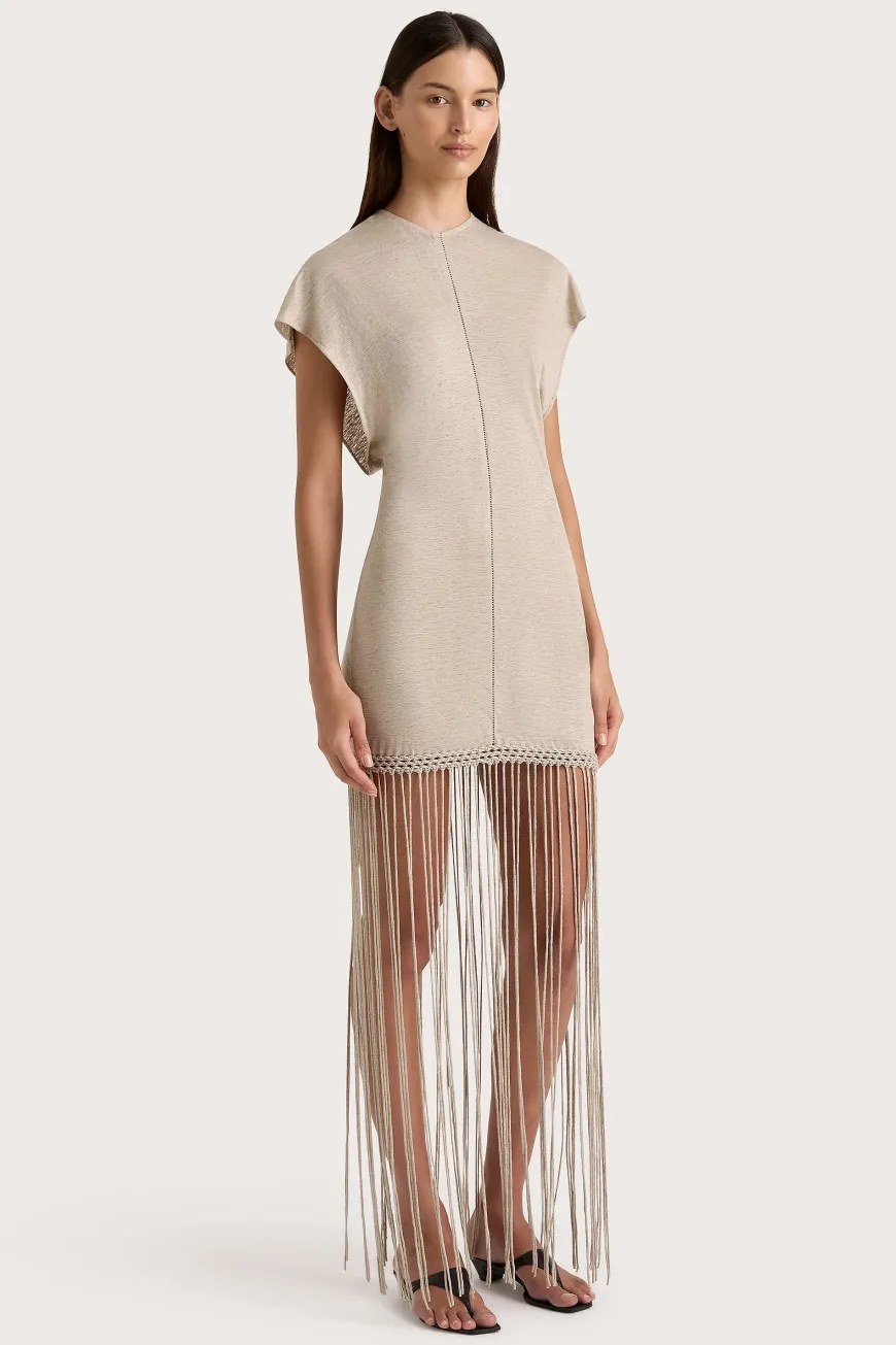 Ines Fringe Dress Oatmeal