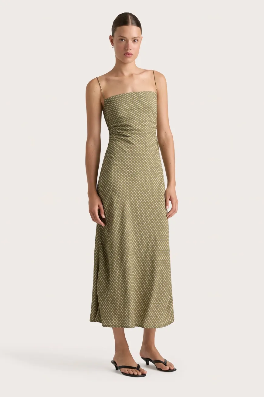 Rosas Midi Dress Oliander Khaki